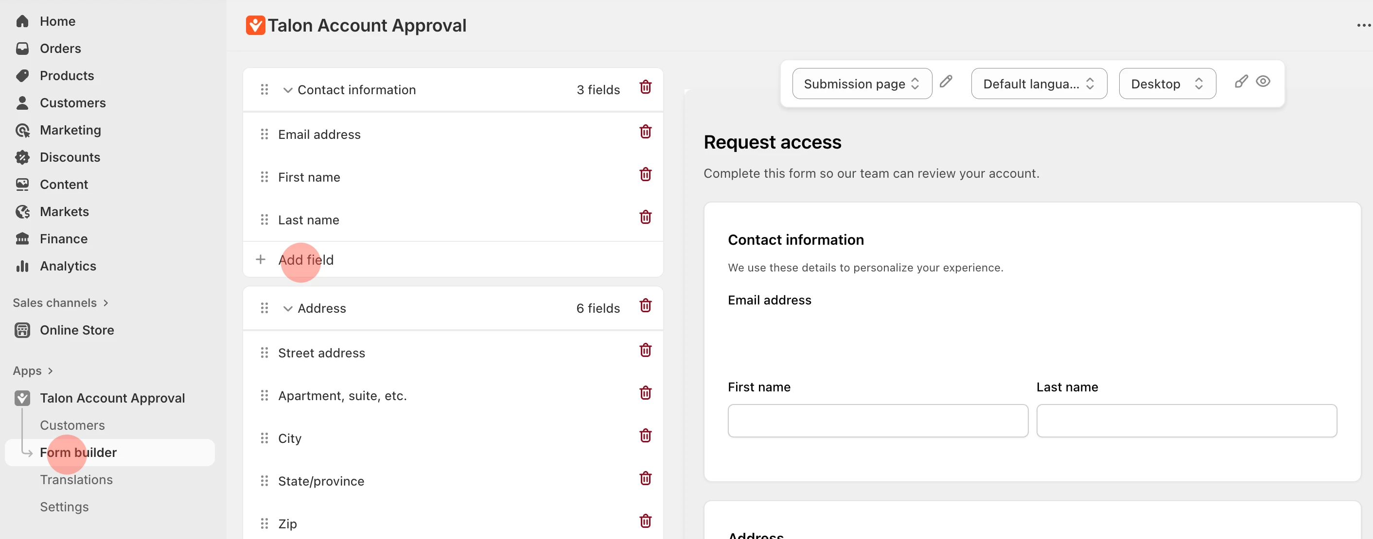 Form Builder interface